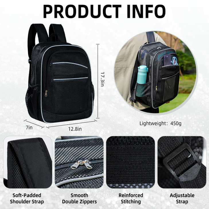 SWANSWIFT Large Mesh Backpack for School 27L with Reflective Strips See Through Travel Backpack for Women Men Beach Outd