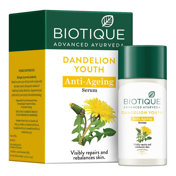 Biotique Bio Dandelion Visibly Ageless Serum For All Skin Type, 40 ml online at globaldelivered
