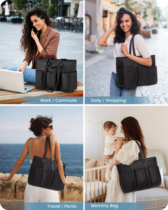 LOVEVOOK Laptop Tote Bag for Women Work Teacher Tote Bag Nurse Bag With Large Cup Holder Utility Professional Computer B
