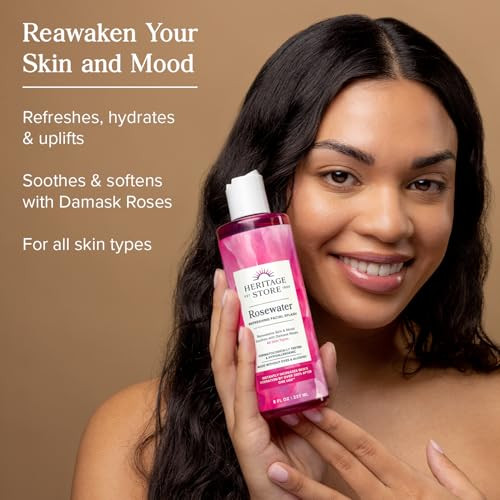 HERITAGE STORE Rosewater - Refreshing Facial Splash for Glowing Skin with Damask Rose - All Skin Types - Rose Water for Face - Made Without Dyes or A online at globaldelivered