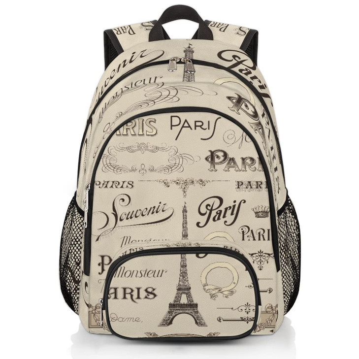 Vintage Paris Eiffel Tower School Backpack College School Bags Lightweight Laptop Backpack Bookbag Casual Daypack Rucksa