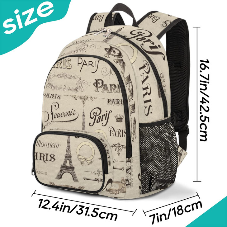Vintage Paris Eiffel Tower School Backpack College School Bags Lightweight Laptop Backpack Bookbag Casual Daypack Rucksa