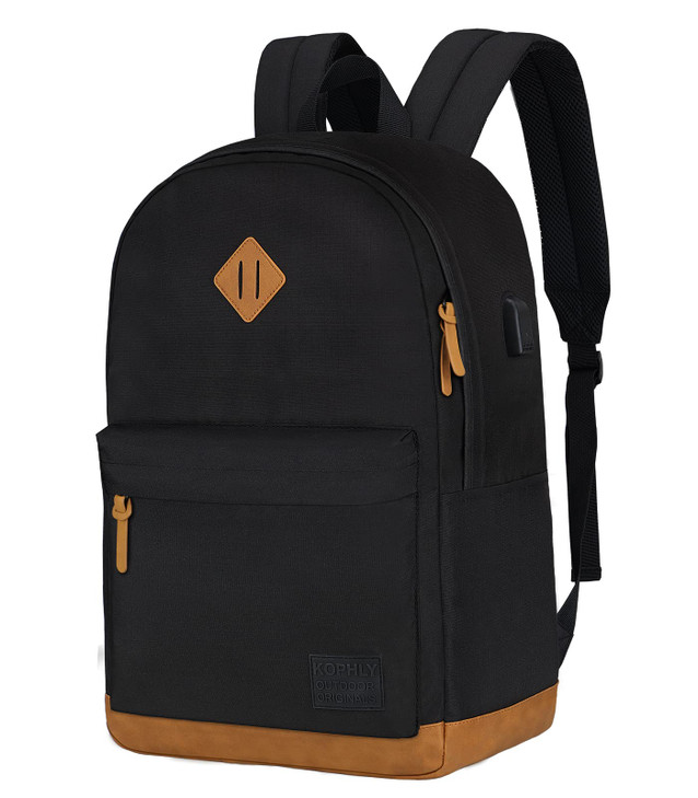 KOPHLY Large Travel Laptop Backpack with USB Charging Port for Men and Women Classic School Backpack for Boys and Girls
