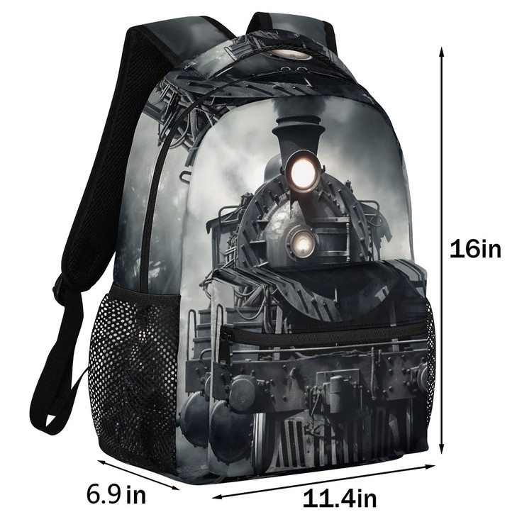Bardic Vintage Locomotive Train Kids Backpack for Boys Girls 16 Inch School Backpack Retro Train Elementary School Bag S
