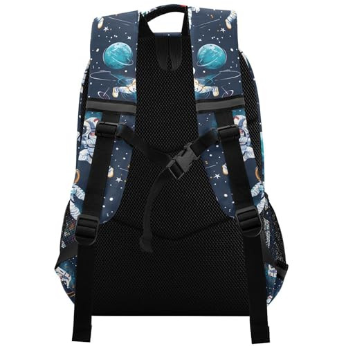 Laptop Backpack with Chest Strap Astronauts and Space Motifs School Backpack Travel Hiking Backpack for Boys Girls Teen