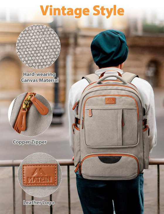 MATEIN Canvas Backpack for Men with Shoe Compartment Large TSA Friendly Vintage Travel Backpack with USB Port AntiTheft