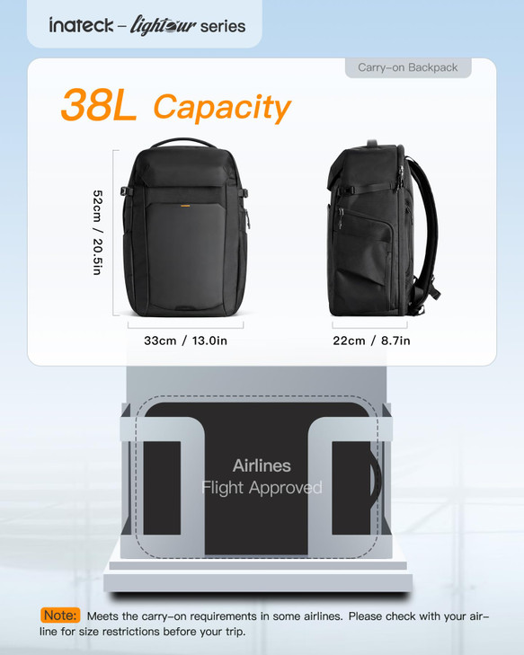Inateck 40L Carry On Travel Laptop Backpack TSA Friendly Flight Approved With Separate Shoe Compartment Splashresistant