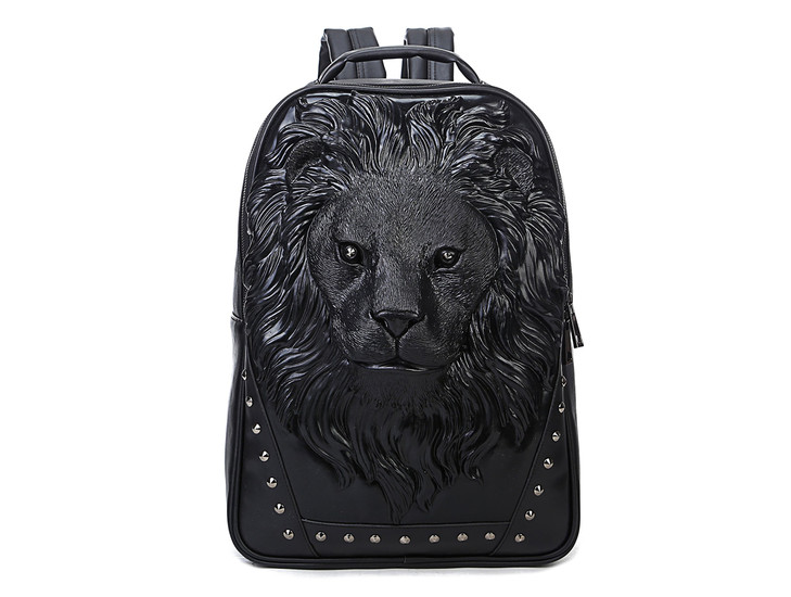 Berchirly Ladies 3D Lionhead Travel Backpacks Men Women Small Pu Leather Shoulder Bag Portable Handbag Pack