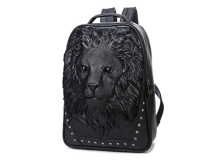 Berchirly Ladies 3D Lionhead Travel Backpacks Men Women Small Pu Leather Shoulder Bag Portable Handbag Pack
