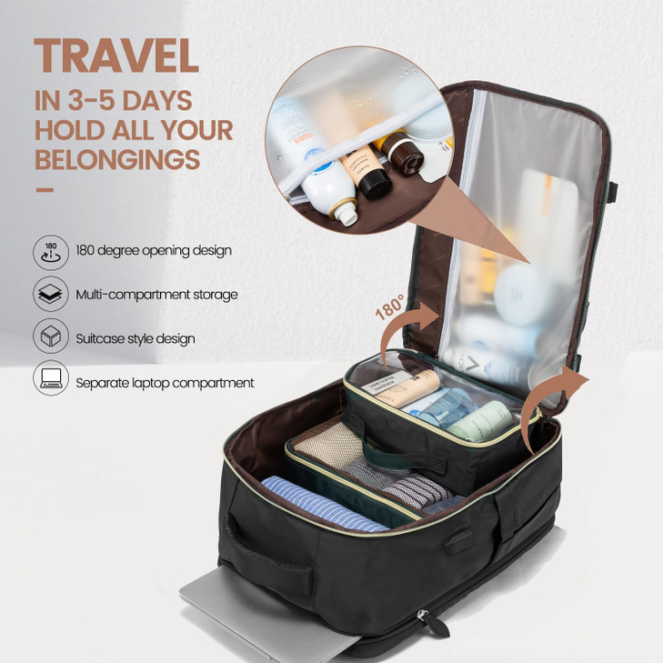 LOVEVOOK 40L Travel Backpack for Women Carry On Backpack with 3 Packing CubesTSA Personal Item Travel Bag Airline Approv