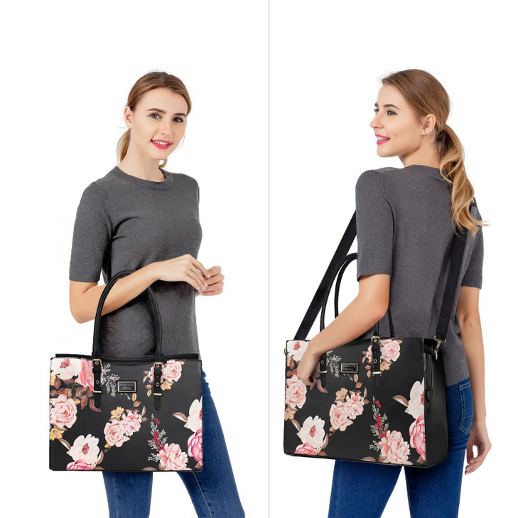 MOSISO Laptop Tote Bag Compatible with MacBook 17173 inch Notebook and Chromebook Peony Waterproof PU Leather Travel Wor
