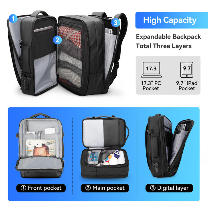 MARK RYDEN Travel Backpack for Men 38L Airline Approved Carry on Backpack with 173 Inch Laptop Compartment and USB Charg