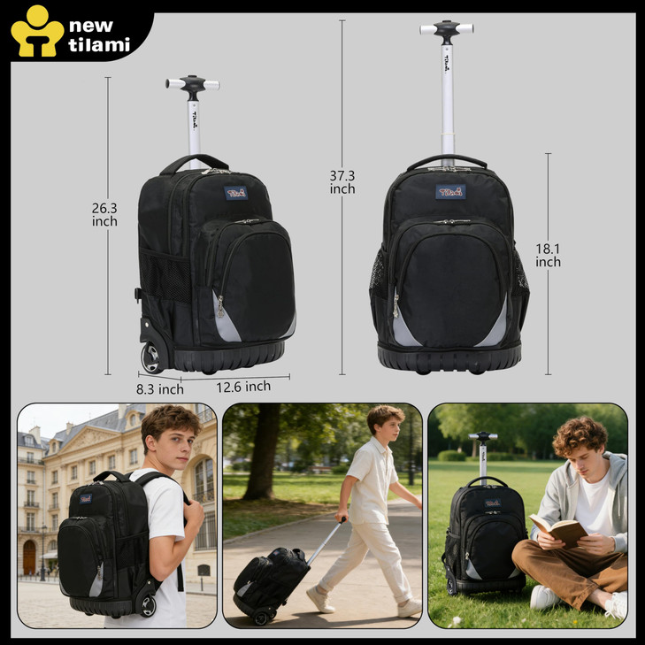 NEW TILAMI Wheeled Rolling Backpack for Child Large Space Laptop Rolling Backpack for Students School Travel Trip Using