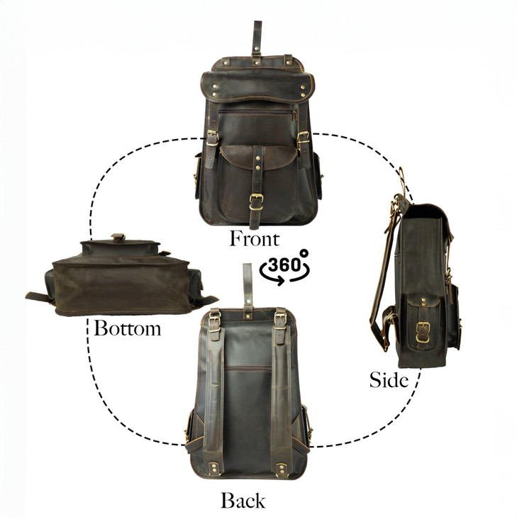 Satchel And Fable Vintage Full Grain 21 Inch Leather Laptop Large Backpack Casual Bookbag Daypack Camping Travel Rucksac