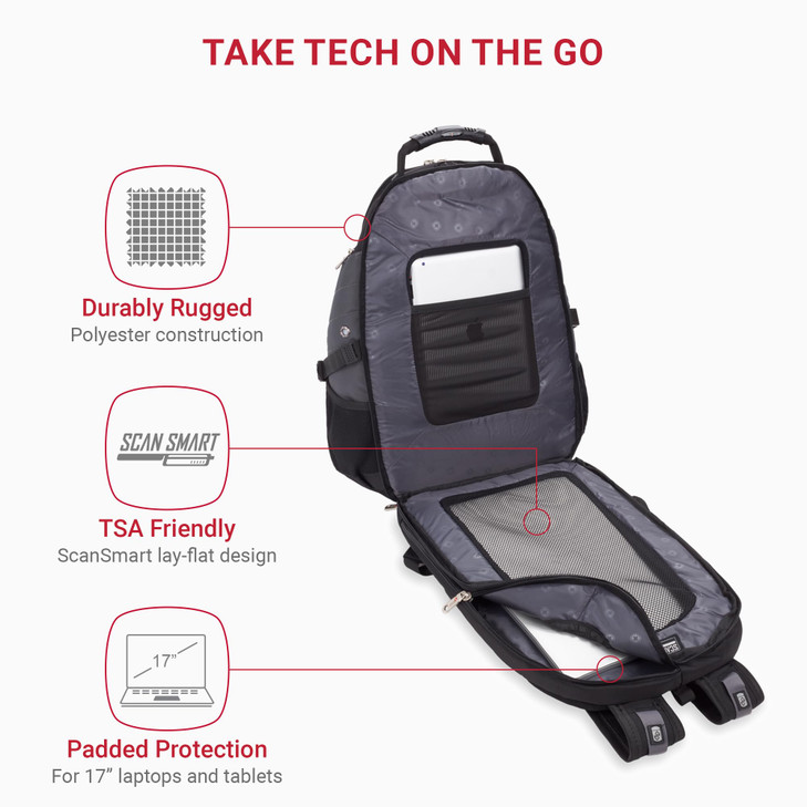 SwissGear 1900 ScanSmart 17 Laptop Backpack GreyBlack Reflective Tech Backpack with ScanSmart Compartment Multiple Organ