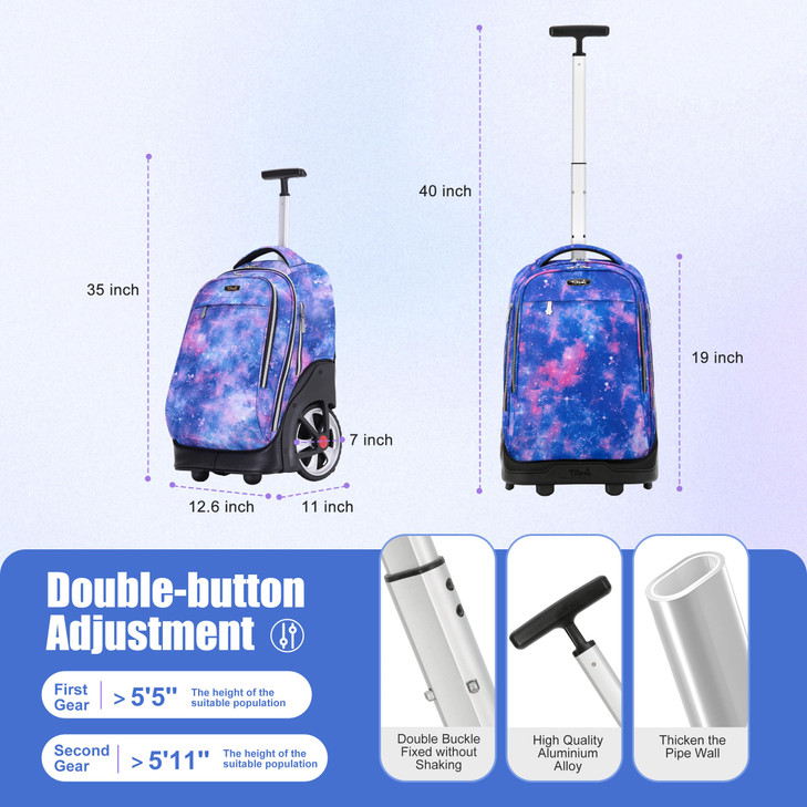 NEW TILAMI 19 Inch Rolling Backpack with Lunch Bag for Girls Boys Wheeled Laptop Backpack Durable Carryon Bag School Tra