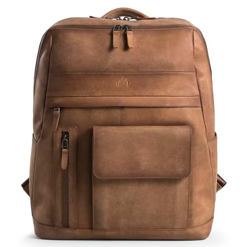 Brown Leather Backpack for Men Women Large Capacity Laptop Travel Backpack with 17 Sleeve Vintage Travel Bag with Adjust