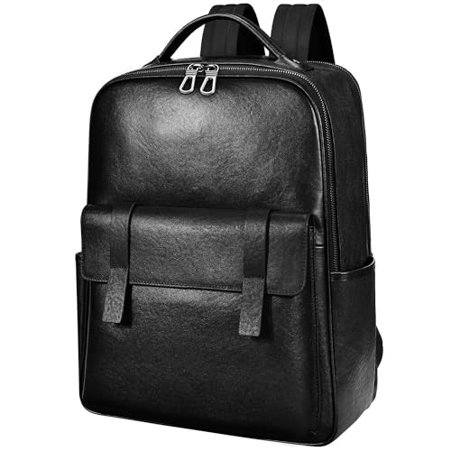 Colins Keirs Mens Black Leather Backpack for Work Travel Durable Genuine Leather Laptop Backpack with 156inch Computer C