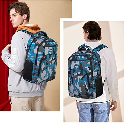 Backpack for MenCollege Backpack School Bookbag for TeensLaptop Bookbag with USB Port and Headphone HoleCamouflage Blue