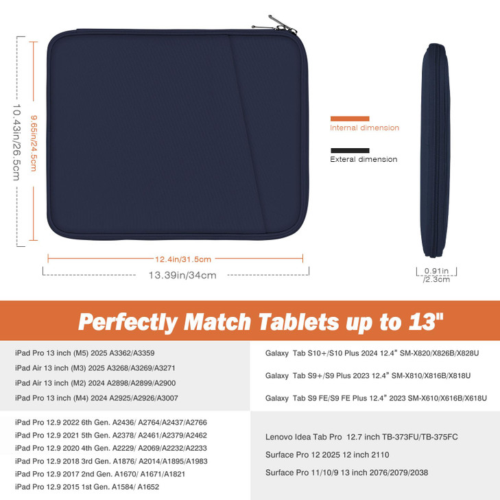 MoKo 13 Inch Tablet Sleeve Bag Compatible with 13 Inch New iPad Pro M5 Air M3 2025 iPad Pro 129 inch M2M1 Galaxy Tab S8S