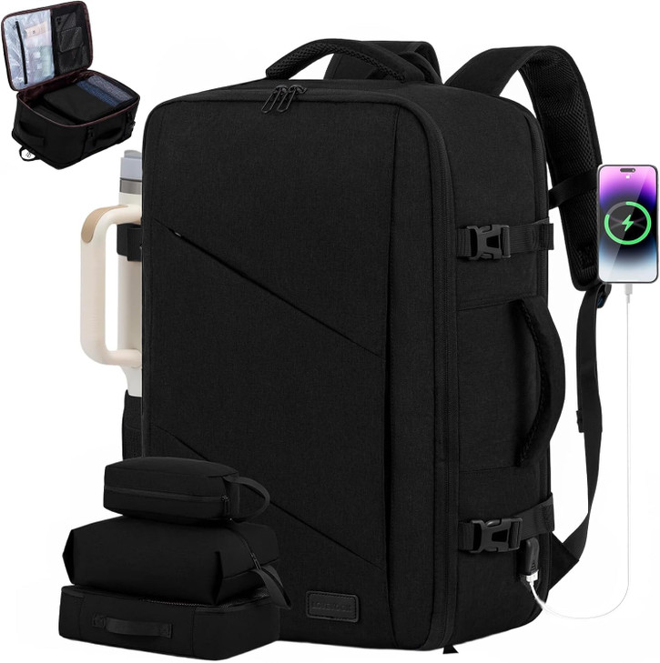 LOVEVOOK Travel Carry on Backpack Large 40L Personal Item Travel Bag for Men Women Flight Approved with 3 Packing Cubes
