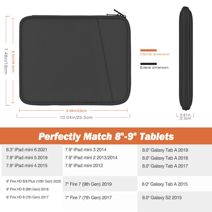 MoKo 89 Inch Tablet Sleeve Fits iPad mini A17 Pro 83 2024 iPad mini 654321 Galaxy Tab A7 Lite 87Tab A9 87Tab A 80Tab A 8