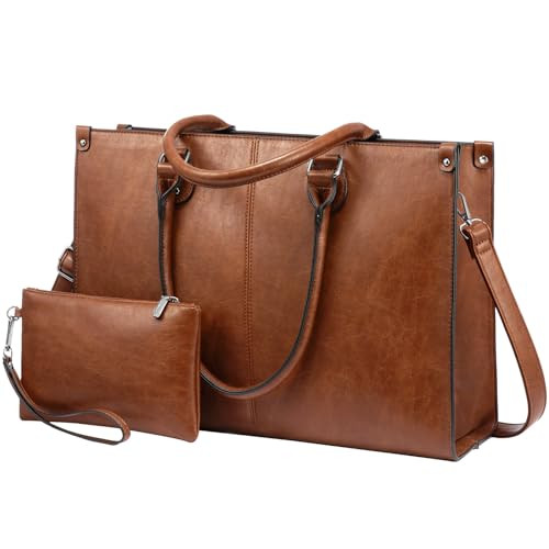 LOVEVOOK Laptop Tote Bag for Women 156 Inch Large Capacity Vintage Leather Work Computer Bag Business Casual Shoulder Ha