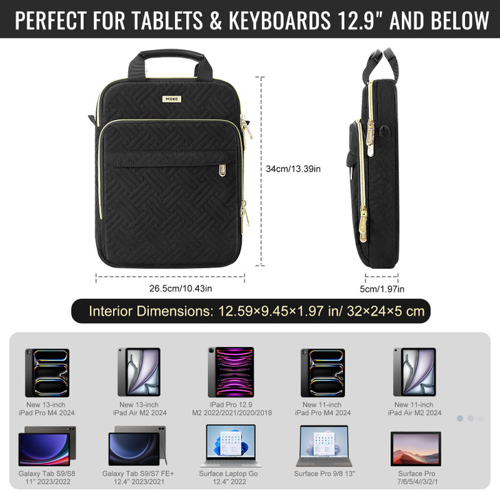 MoKo 129 Inch Puffer Tablet Sleeve Bag for 13 New iPad Pro M4 Air M2 2024 iPad Pro 129 M2M1 Galaxy Tab S8S9 Plus 124 360