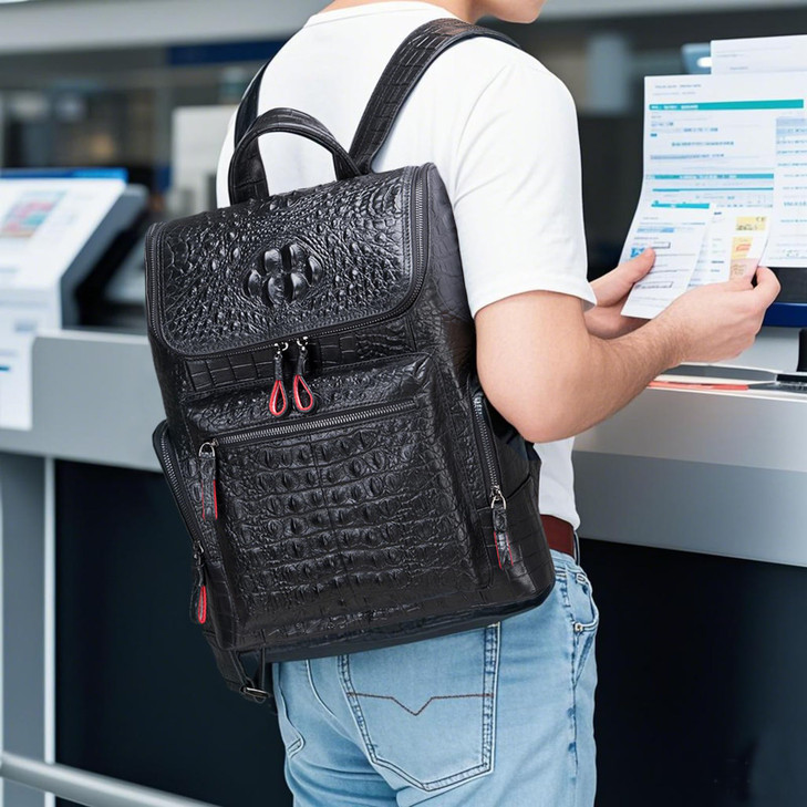 boshiho Real Leather Laptop Backpack Fashion Travel Bag Daypack for Men Crocodile Pattern S