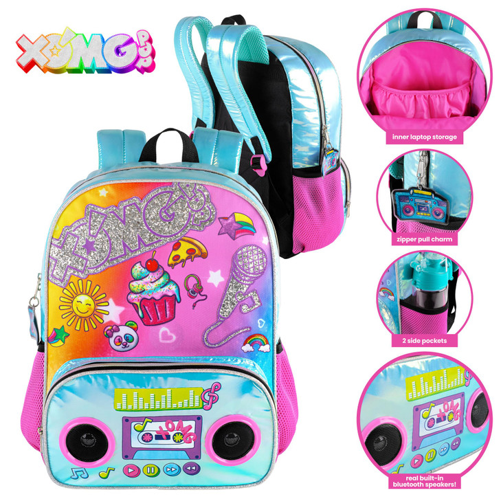 Fashion Angels XOMG POP Backpack with Builtin Bluetooth Speakers in Turquoise Adjustable Straps Spacious Compartments Li