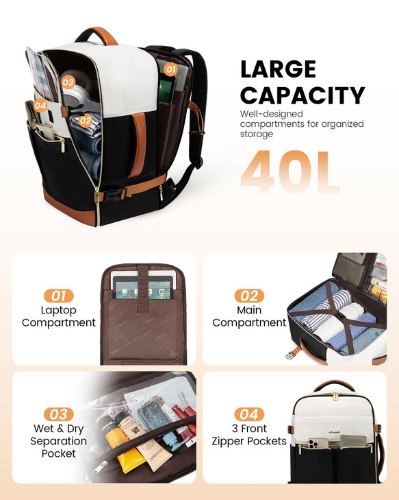 LOVEVOOK Travel Backpack for Women TSA Carry On Backpack Flight Approved Luggage 40L Water Resistant Personal Item Daypa