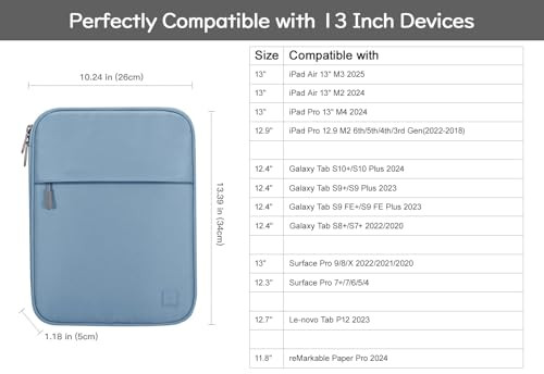 Dadanism 13 Inch Tablet Sleeve Padded Carrying Case for iPad Pro 13 M4 2024 iPad Air 13 iPad Pro 129 Samsung Galaxy Tab