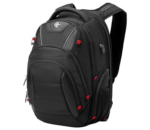 Swissdigital Design Mens Laptop Backpack for College and Business Travel with Integrated USB Charging Port and RFID Prot