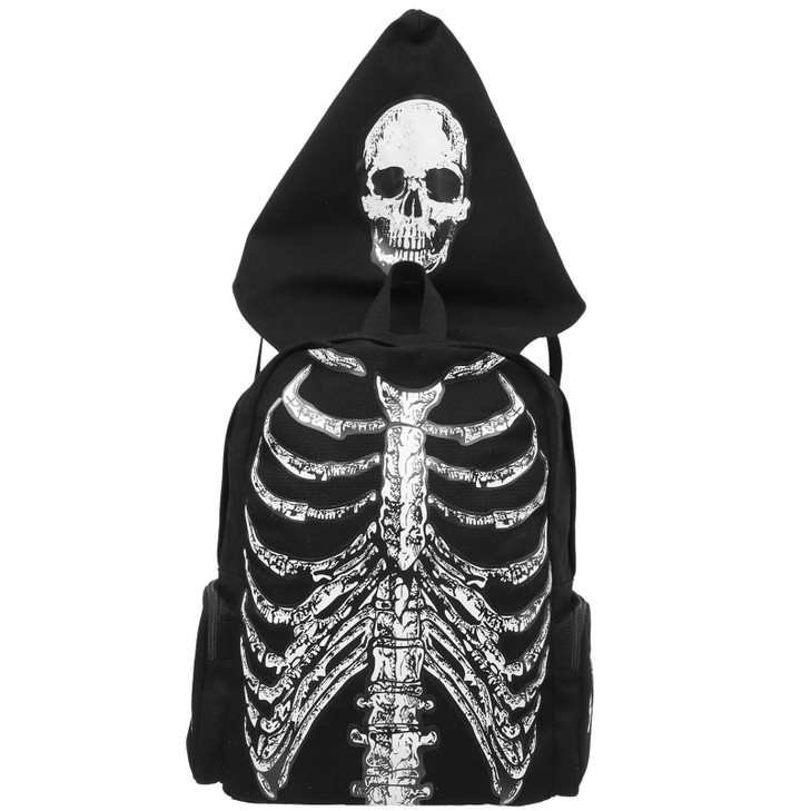 BEOSOFLOY Punk Skull Black Vintage Backpack Gothic Ribcage Skeleton Laptop Bag EMO Backpack for Men and Women