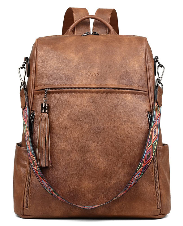 FADEON Leather Laptop Backpack for Women Designer 156 inch PU Laptop Bag Ladies Travel Computer Work Backpack Brown