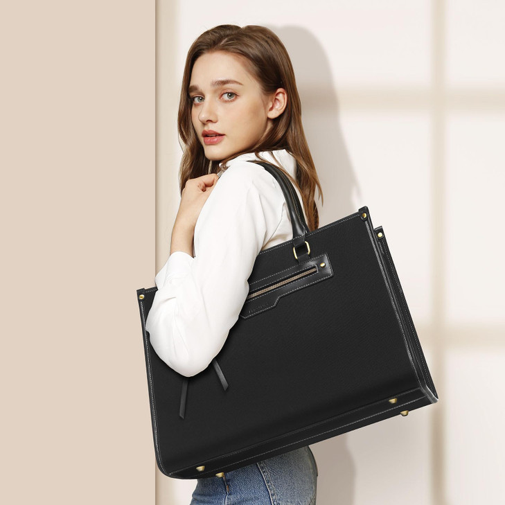 MOSISO Laptop Tote Bag for Women 156 inch Canvas Laptop Bag with Front Pocket Large Capacity Messenger Shoulder Computer