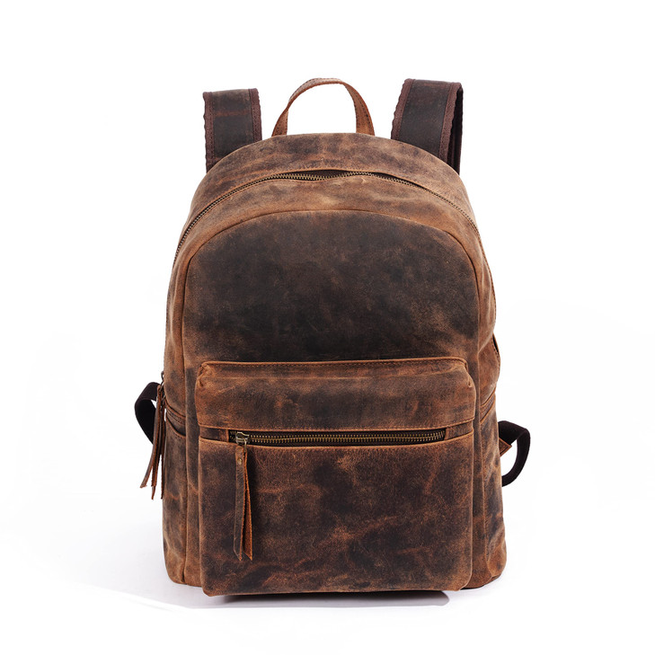 KomalC 17 inch Leather backpack rucksack laptop bag travel hiking travel shoulder camping bag for women men