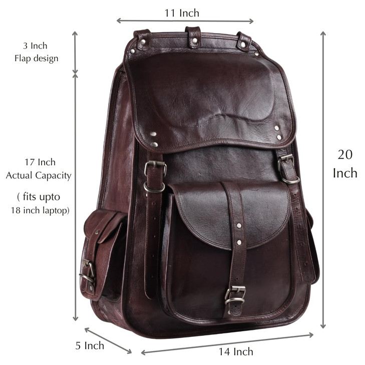 Handmade World Vintage Full Grain 20 Inch Leather Laptop LARGE Backpack Casual Bookbag Daypack Travel Rucksack Brown