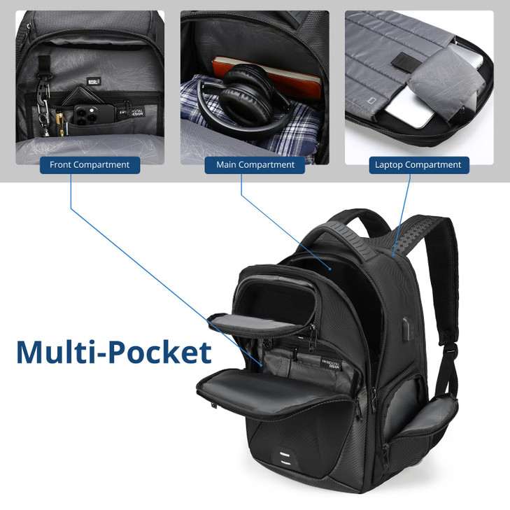 Swissdigital Design Mens Laptop Backpack for College and Business Travel with Integrated USB Charging Port and RFID Prot