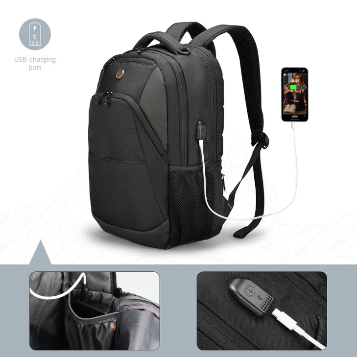Swissdigital Design Travel Laptop Backpack Laptops Backpack with USB Charging Port for Men Women Fits 16 Inch Notebook B