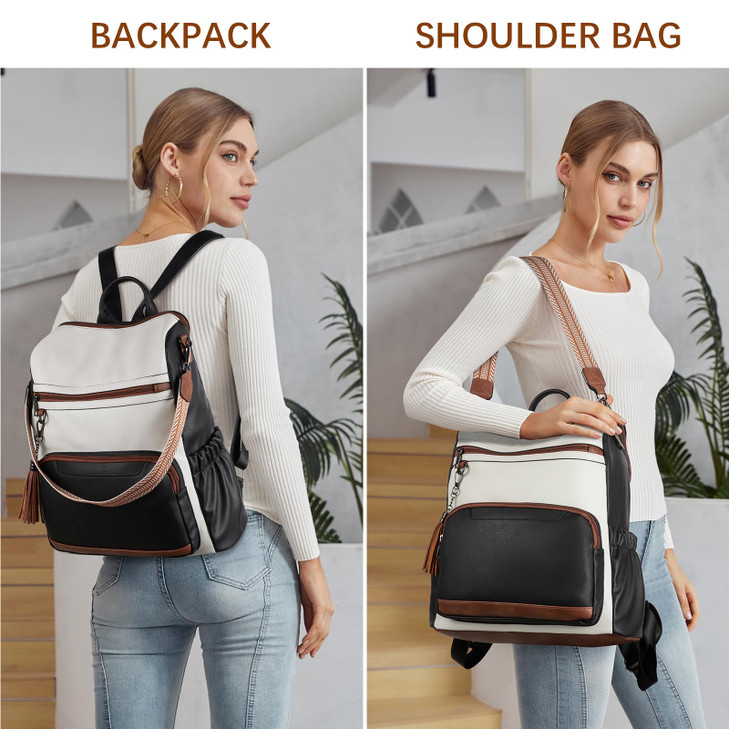 BOSTANTEN Leather Laptop Backpack for Women Designer Travel Backpack with Laptop Compartment Ladies Computer Shoulder Ba
