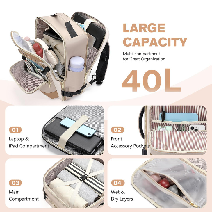 VNINE Travel Backpack for Women Men 40L Large Carry on Backpack 17 Inch Laptop Backpack Flight Approved Business Work Ba
