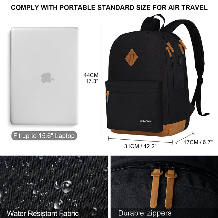 SUPACOOL Casual Laptop Backpack Lunch bag Pencil bag School backpack with USB Port for Men and Women Bookbag for Boys an