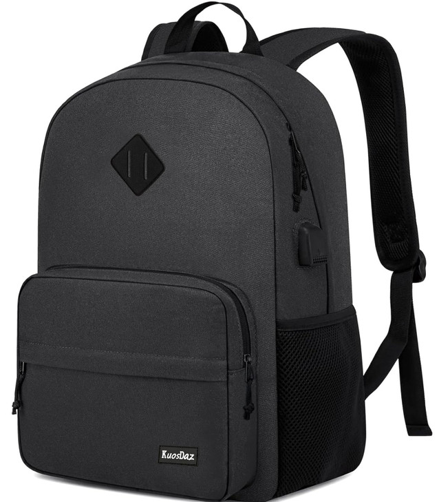 Kuosdaz Black Backpack for School Teen Boys Girls Lightweight Casual Backpacks for Men and Women Classic Basic Water Res