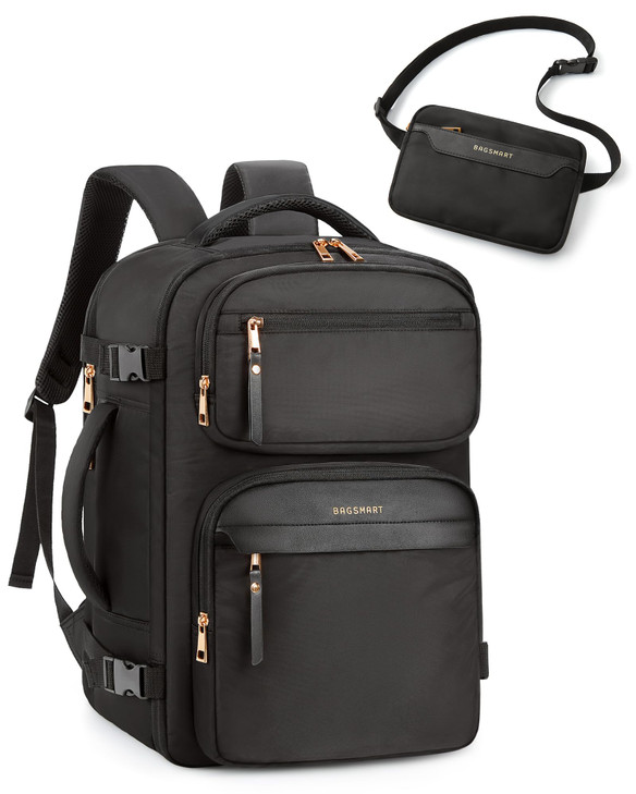 BAGSMART Womens Backpack Carry On Flight Approved Travel Backpack for Women with Waist Bag Traveling Lightweight Weekend