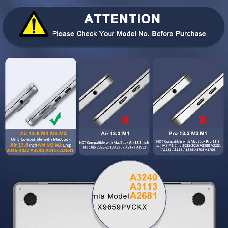 MOSISO Compatible with MacBook Air 13 inch Case 2026 2025 2024 2023 2022 M4 A3240 M3 A3113 M2 A2681Plastic Hard ShellKey