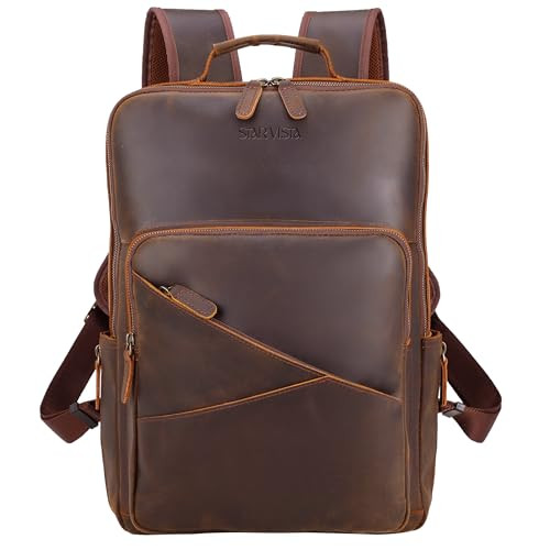 STAR VISTA 156 Trajan Premium Calfskin Leather Laptop Backpack for Men Multi Pockets Business Travel Bag Casual Outdoor