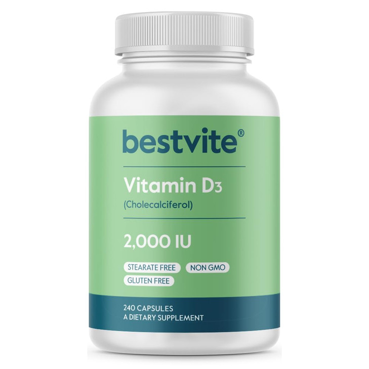 BESTVITE Vitamin D 2000 IU (240 Capsules) - No Stearates - Non GMO - Gluten Free