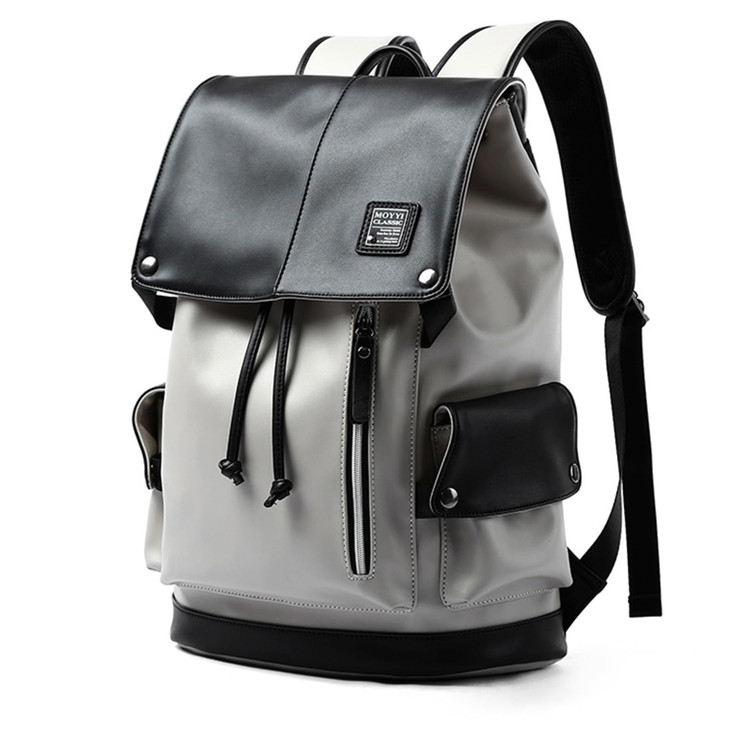 MOYYI Leather Laptop Backpack for Men Vintage Backpack Fits 156 Laptop Waterproof Drawstring Backpack for Travel Daily B