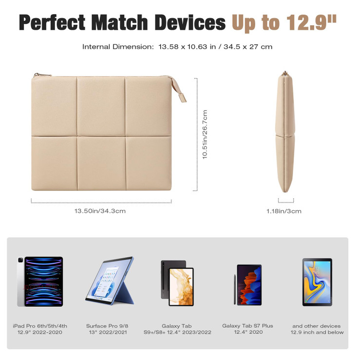 Moko 129 Inch Tablet Sleeve Case Puffy Tablet Bag Fit with iPad Pro 6th5th4th 129 inch Surface Pro 98 13 New Galaxy Tab